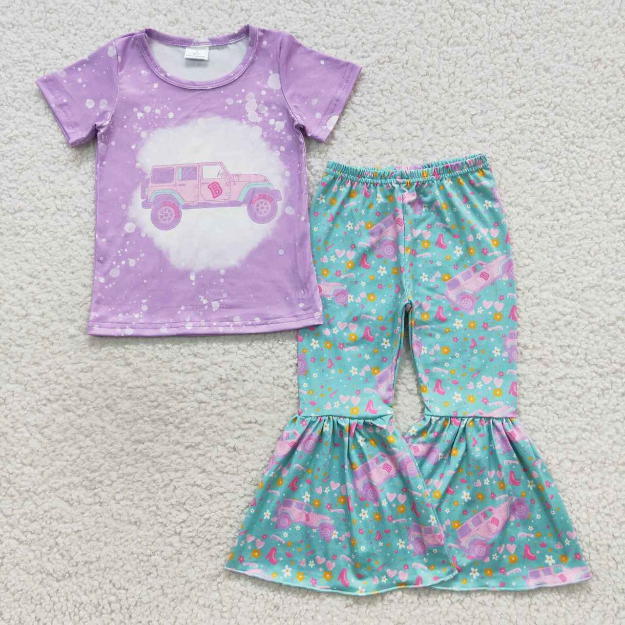 GSPO0796 purple love barbie flower short sleeve girl outfit 20230830 RTS