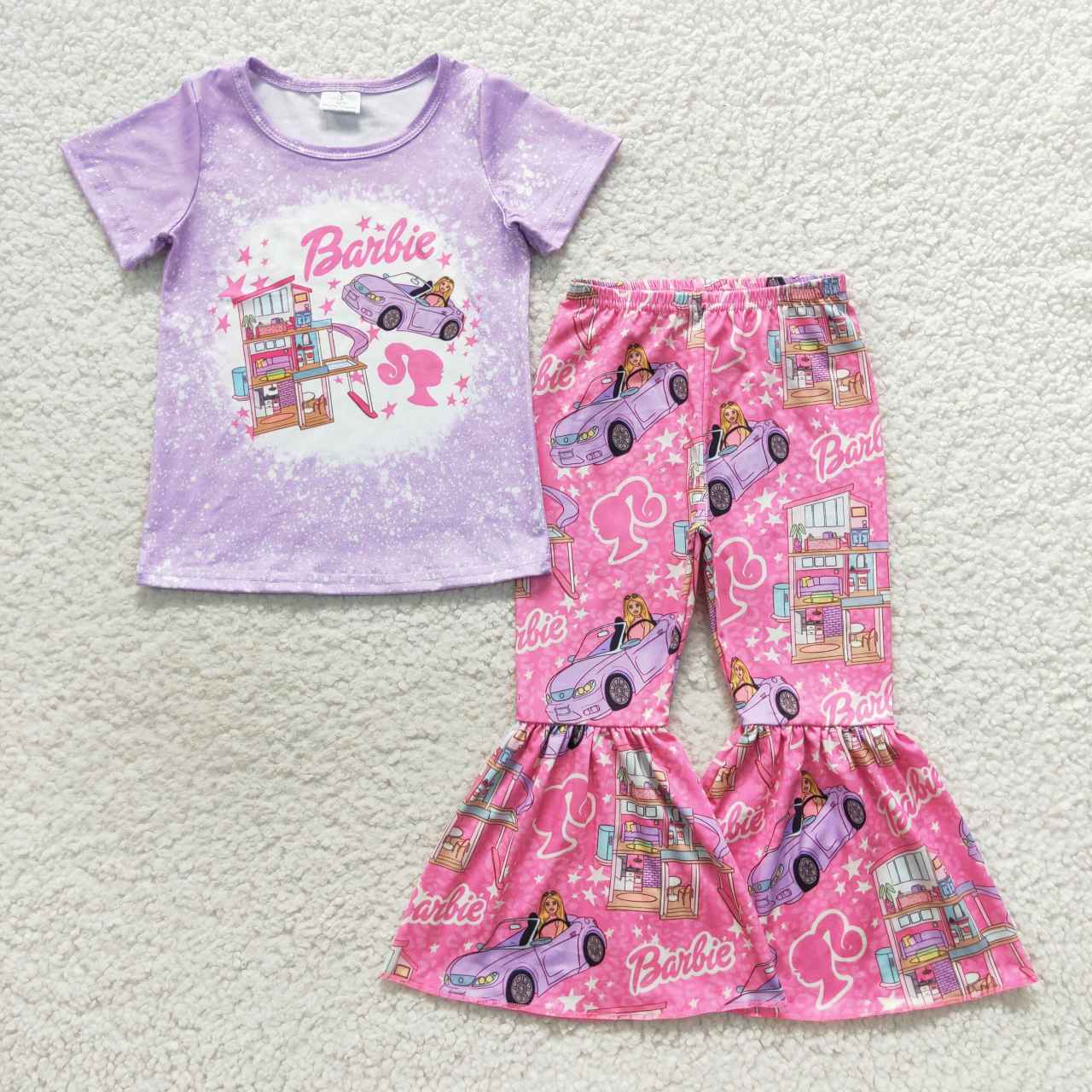 GSPO0798  purple love barbie flower short sleeve girl outfit 20230817 RTS