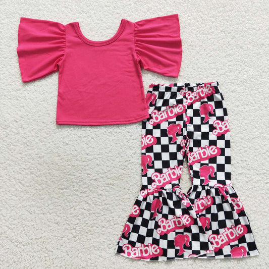 GSPO0809 barbie short sleeve western checkerboard pants girl outfit 20230830