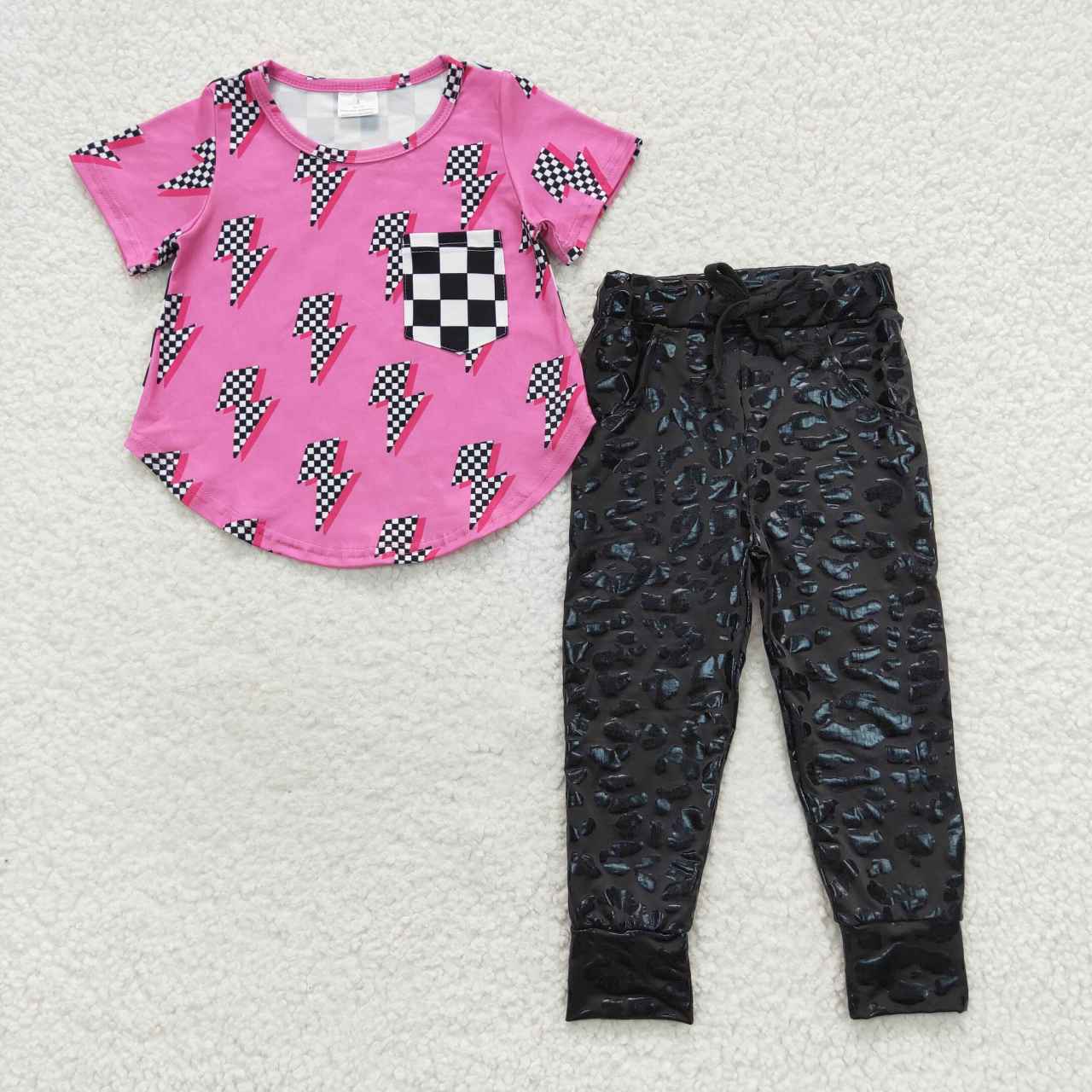 GSPO0817 western checkerboad flash short sleeve black jogger girl outfit 20230727 RTS