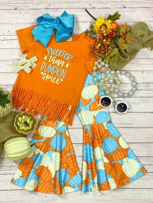 GSPO0835 western fall pumpkin Halloween short sleeve girl outfit 20230811 preorder