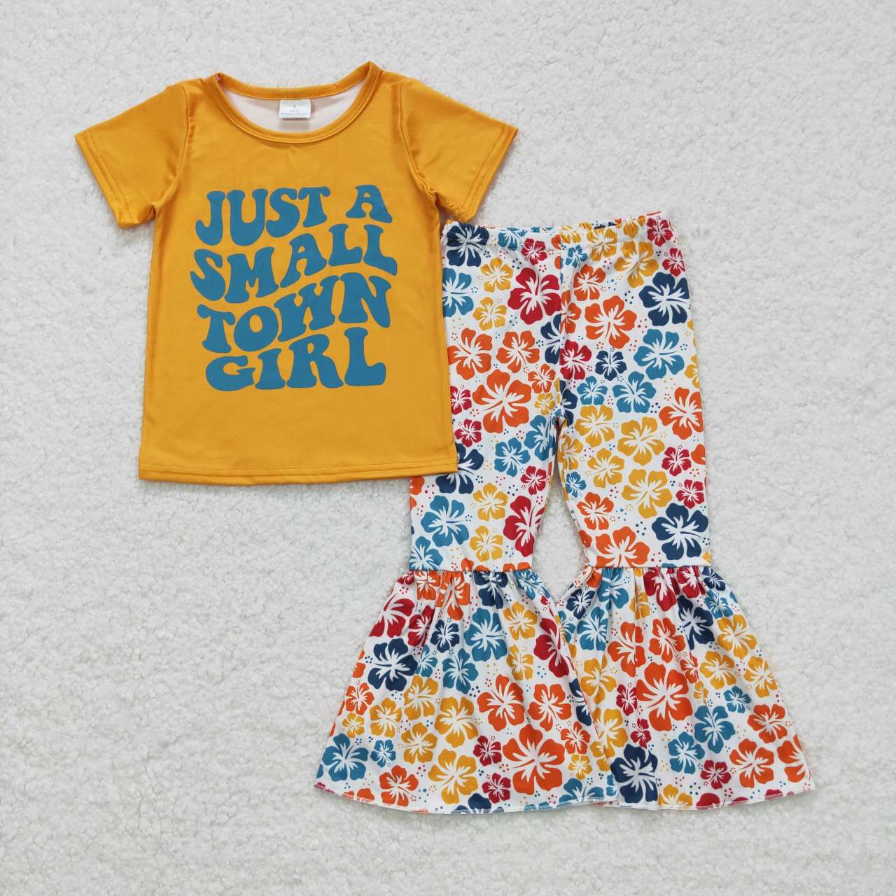 GSPO0926 RTS just smile town girl yellow flowers short sleeve kids girl outfit 202231016