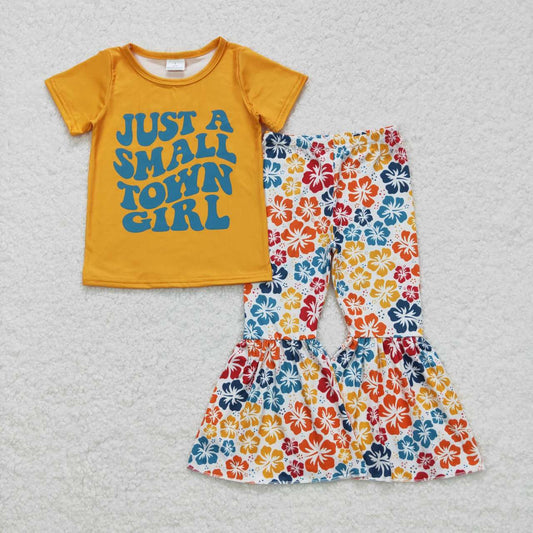 GSPO0926 RTS just smile town girl yellow flowers short sleeve kids girl outfit 202231016