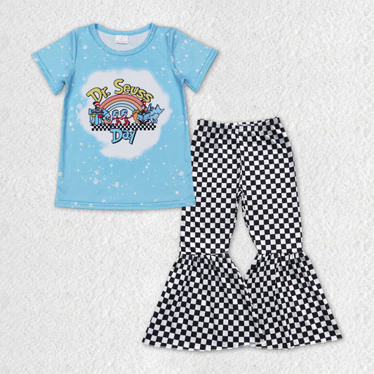 GT0365 RTS hat doc day cartoon short sleeve leopard bell bottom pants girl outfit 20231101