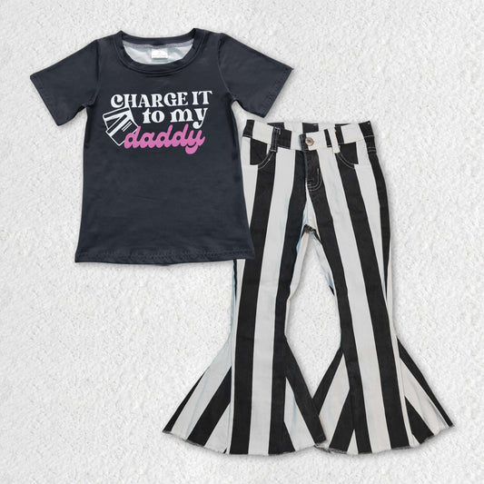 GSPO0930 my Daddy's black short sleeve denim stripe jeans girl outfit RTS 20230925 RTS