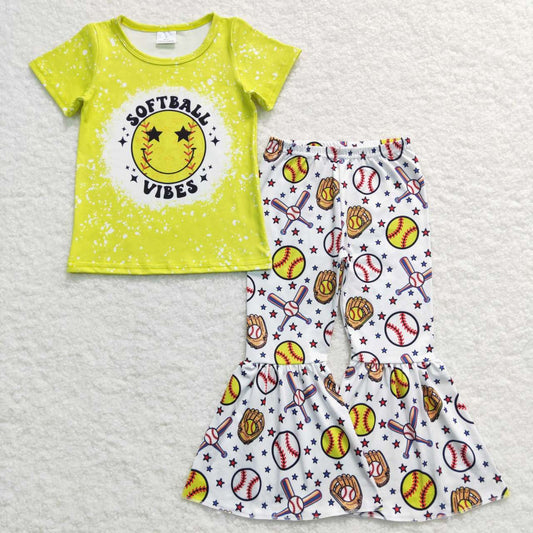 GSPO0936 RTS softball smile yellow short sleeve kids girl outfit 202231014