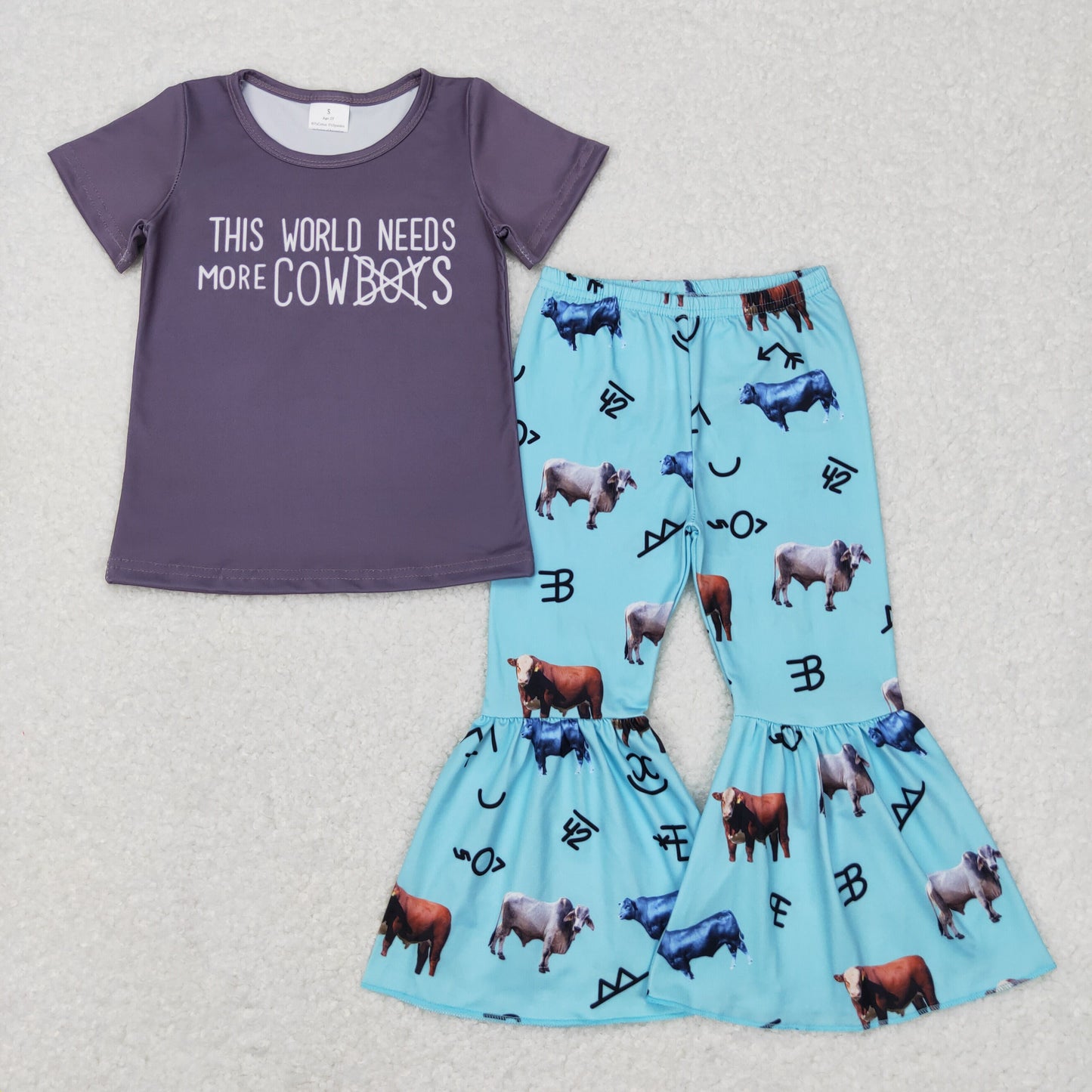 GSPO0939 western blue cow short sleeve girl outfit RTS 20231104 RTS