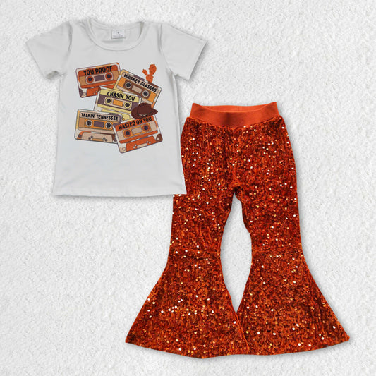 GSPO0956组合 tape red sequin pants short sleeve top girl outfit 20231004 RTS
