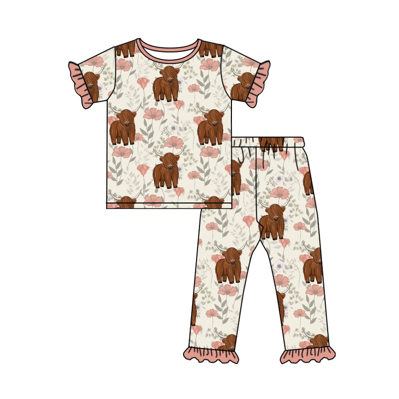 GSPO0962 western cow flower short sleeve girl pajamas outfit RTS 20231024