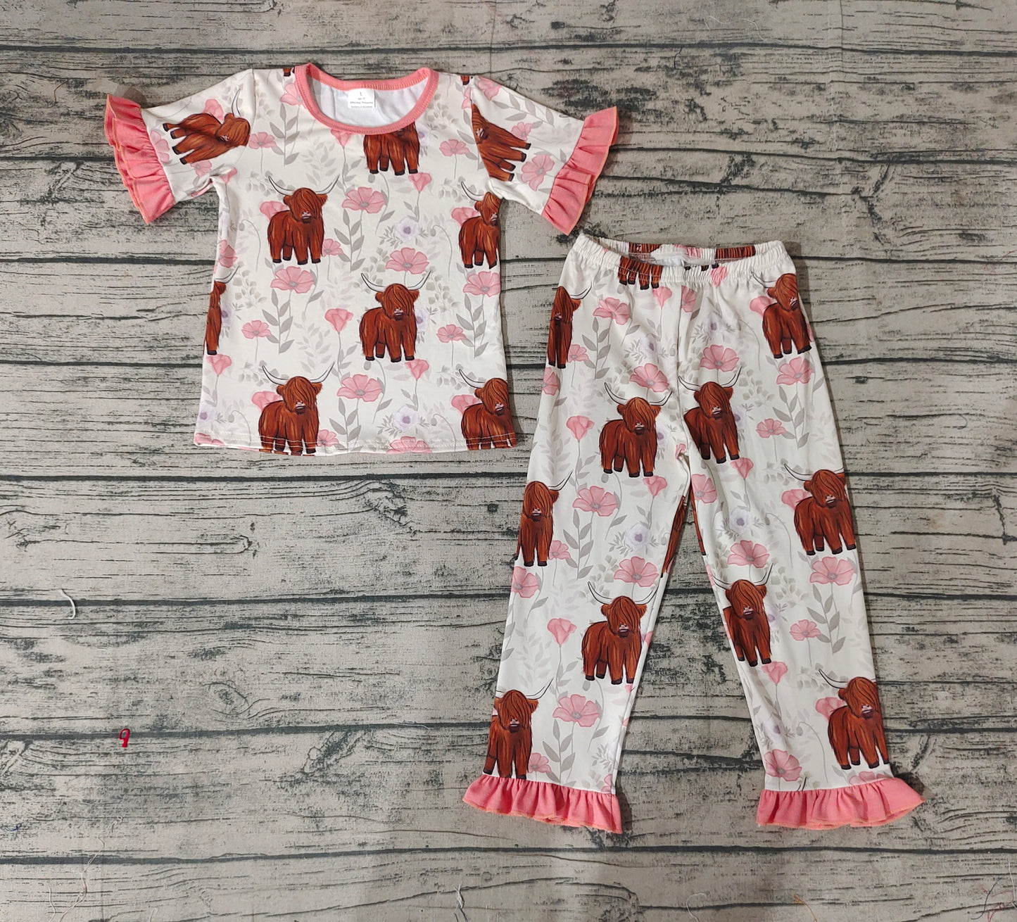 GSPO0962 RTS cow short sleeve girl pajamas flower outfit 20231024 RTS