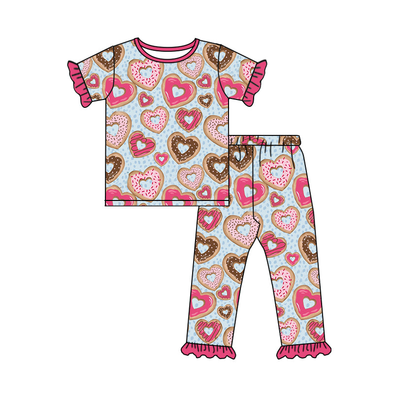 GSPO0963 western flower valentine love short sleeve girl pajamas outfit preorder 20231005