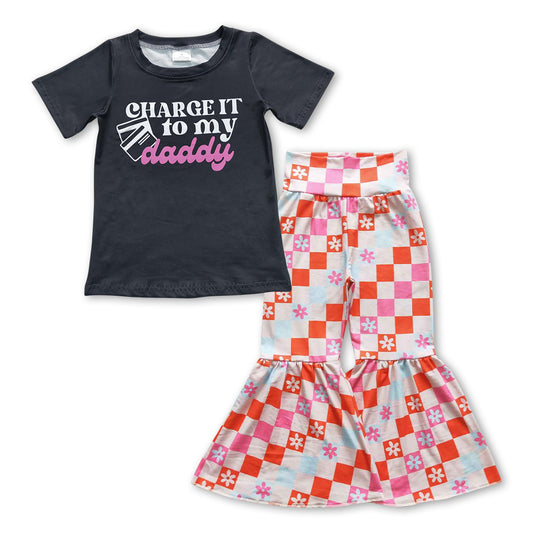 GSPO0967组合 checkerboard pants daddly flowers short sleeve children boys girl outfit RTS 20231007