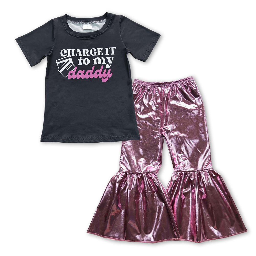 GSPO0969组合 satin fabric gilding pants daddly short sleeve children boys girl outfit RTS 20231007