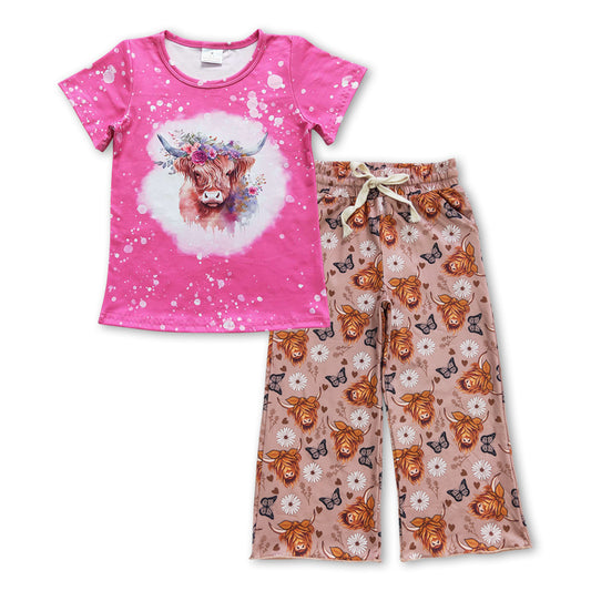 GSPO0971组合 cow pants flowers short sleeve children girl outfit RTS 20231007