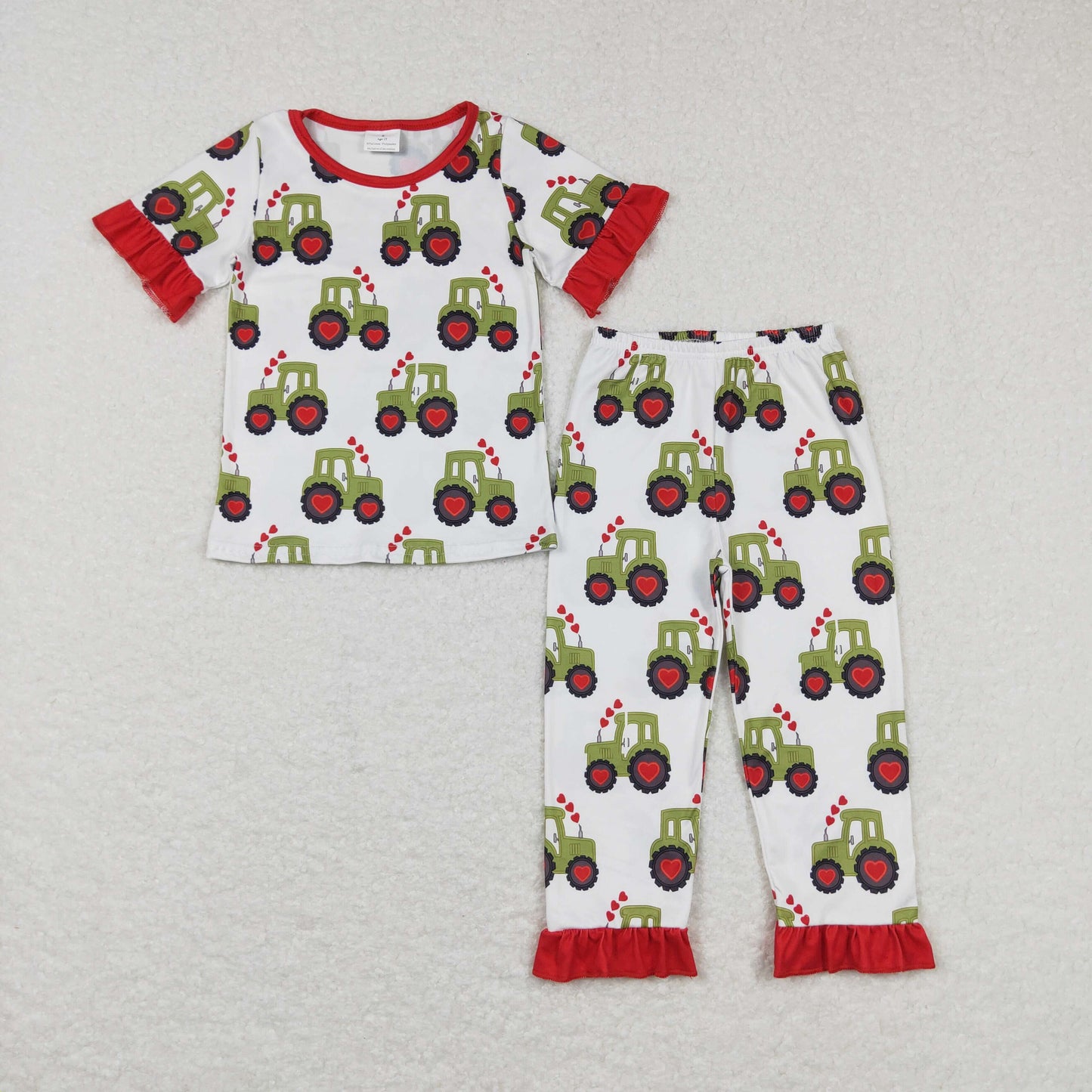 GSPO0978 western love valentine tractor short sleeve girl pajamas outfit RTS 20231106