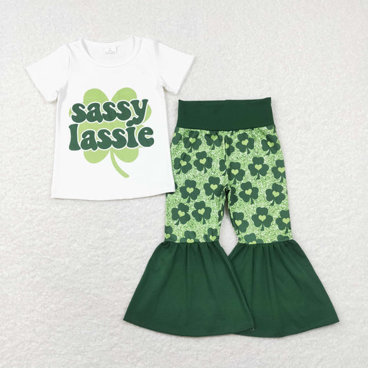 GSPO1029 short st Patrick sleeve Green leaves lucky girl outfit 20231204 RTS