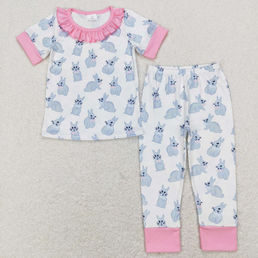 GSPO1095 RTS Easter bunny short sleeve girl pink pajamas outfit 2022312