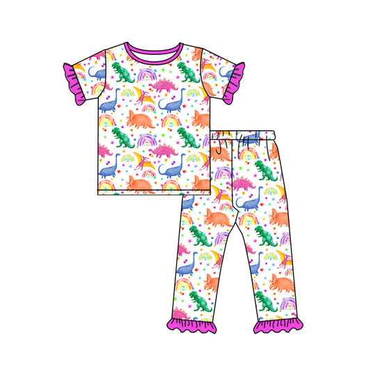 GSPO1098 preorder western short sleeve dinosuar girl pajamas outfit 202231106