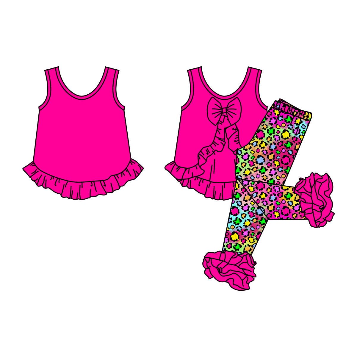 GSPO1097 RTS western short sleeve hot pink bow flowers cartoon doc girl pajamas outfit 2022312