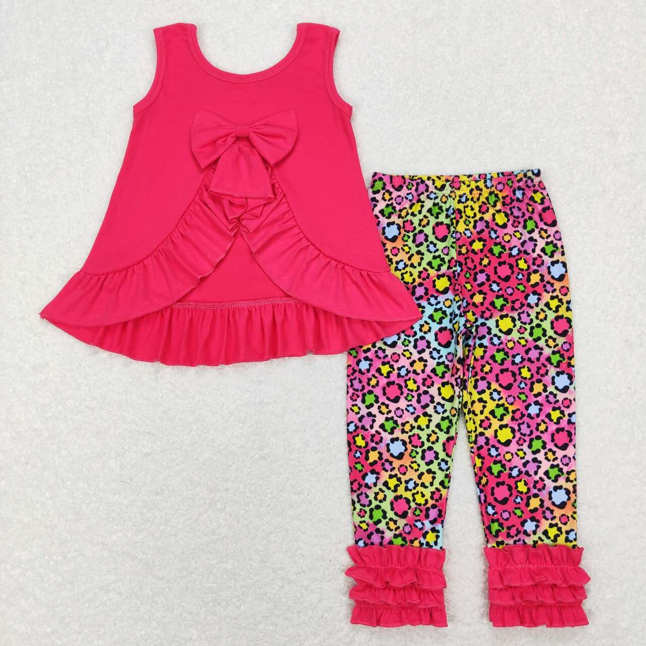 GSPO1097 RTS western short sleeve hot pink bow flowers cartoon doc girl pajamas outfit 2022312