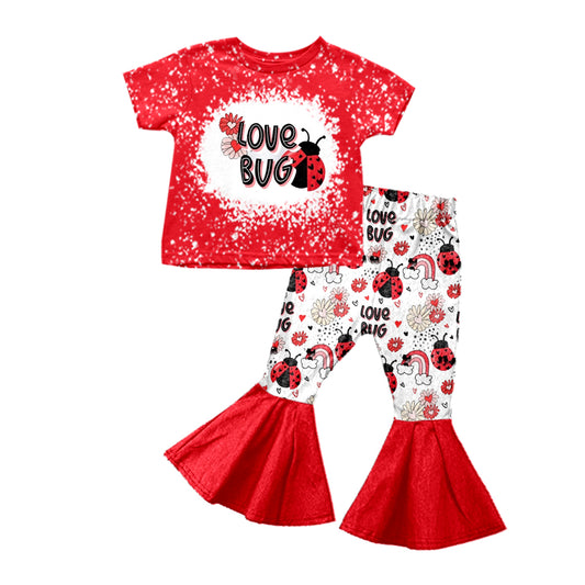 GSPO1102 preorder flowers love bug short sleeve kids girl pajamas outfit 202231109