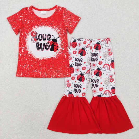 GSPO1102 RTS girl love bugs flowers short sleeve kids girl outfit 202231130