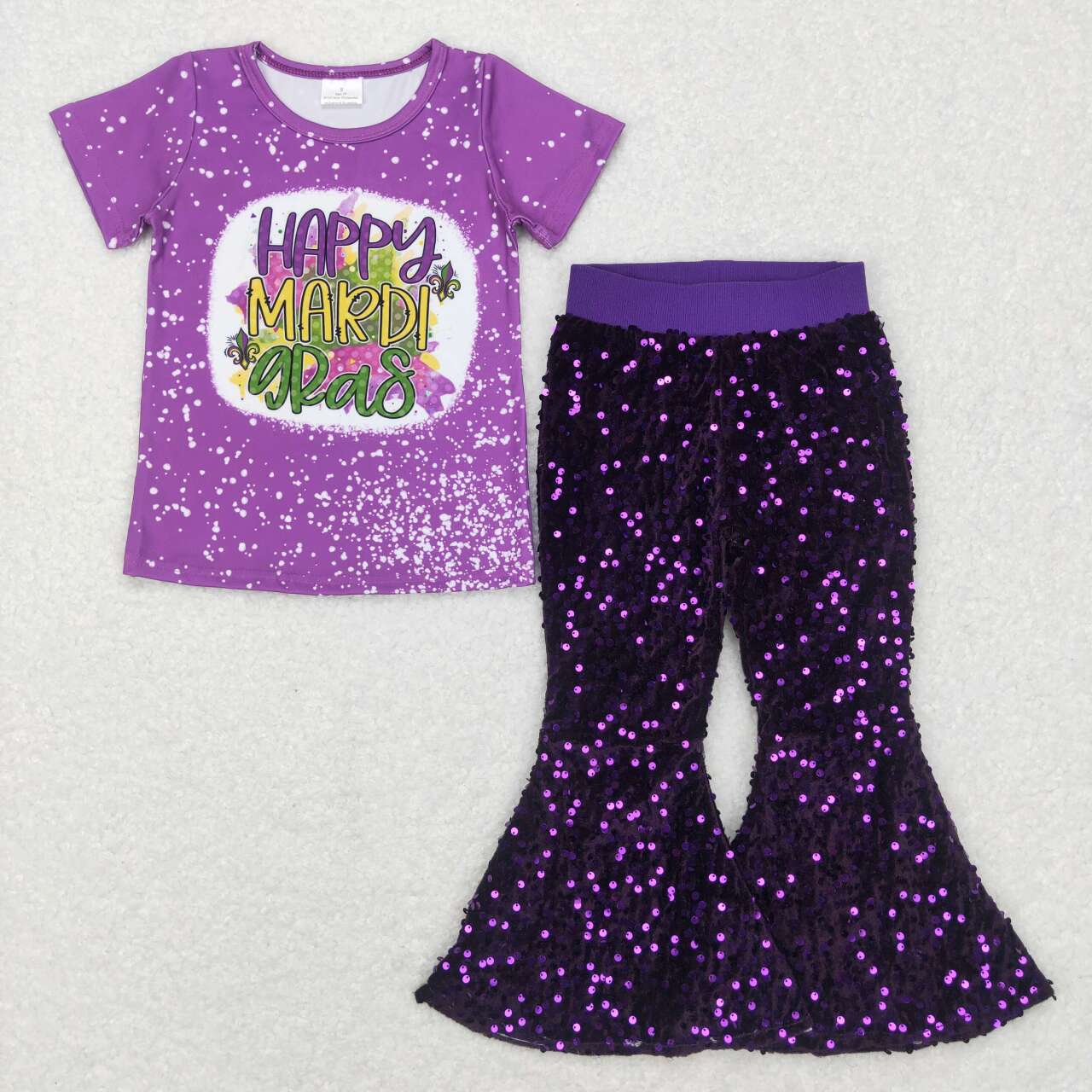 GSPO1103 RTS Mardi Gras purple short sleeve sequin girl outfit 20231111 RTS