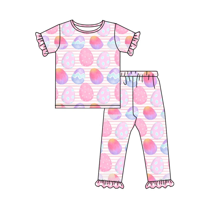 GSPO1106 preorder Easter eggs short sleeve girl pink pajamas outfit 202231110