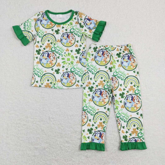 GSPO1112 st Patrick sleeve Green leaves lucky girl pajamas outfit 202312 RTS