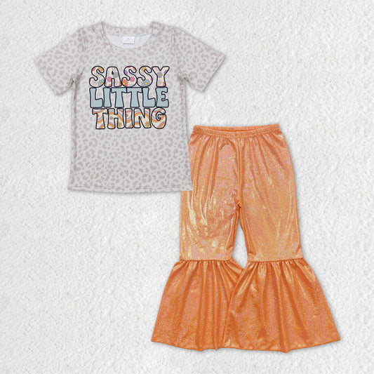 GSPO1149 western sassy little thing orange satin short sleeve girl  outfit 20231123 RTS