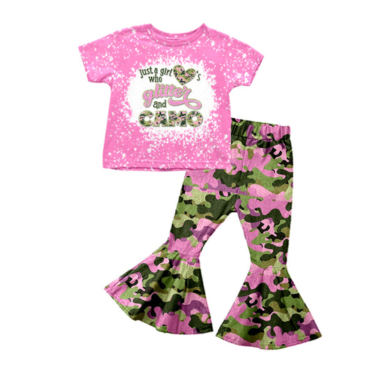 GSPO1165组合 preorder flowers  love camo short sleeve girl pink outfit 202231130