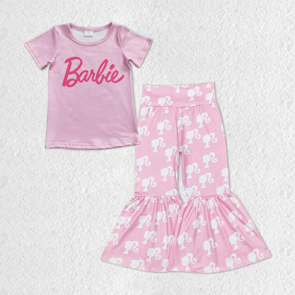 GSPO1301 barbie pink white short sleeve bell bottom pant girls outfit RTS 202312