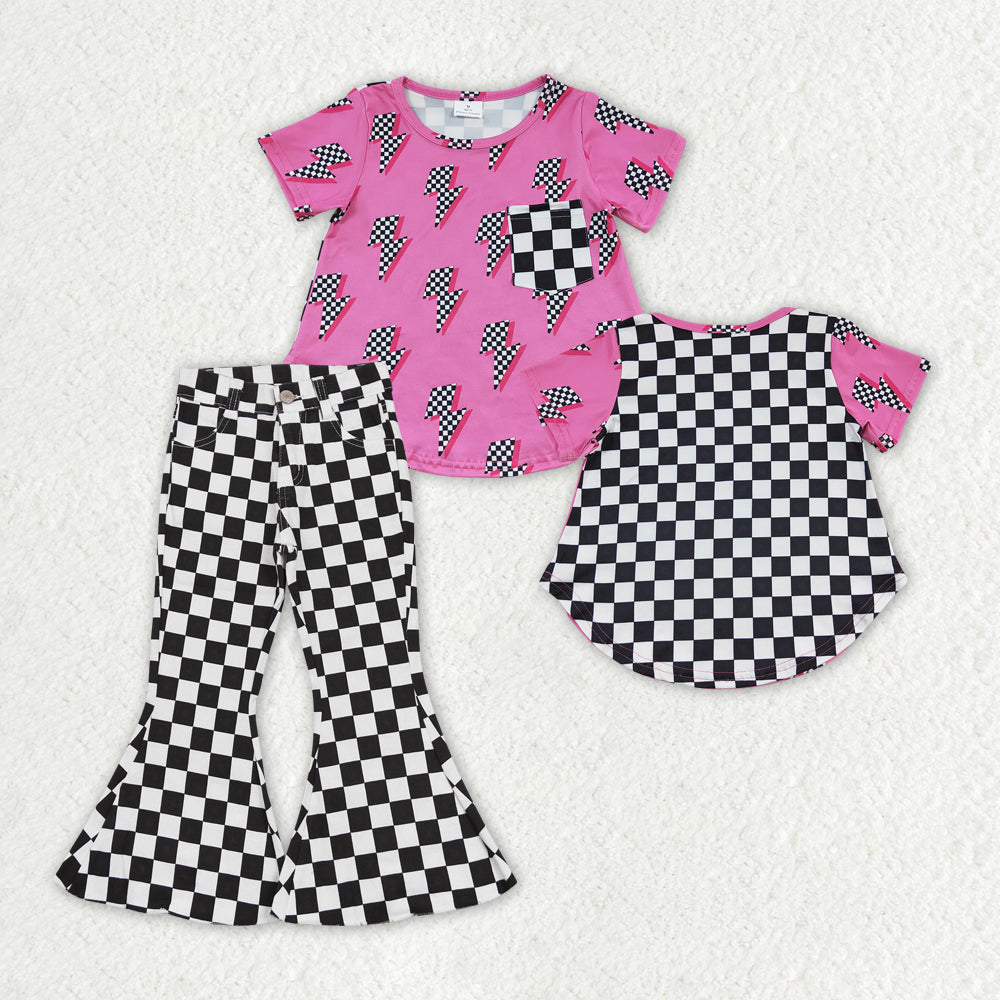 GSPO1411 组合 checkerboard jeans girl outfit 202401