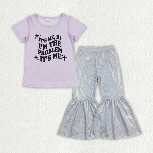 GSPO1477组合 satin fabric gilding pants children girl outfit RTS 202402