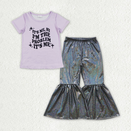 GSPO1479组合 satin fabric gilding pants children girl outfit RTS 202402