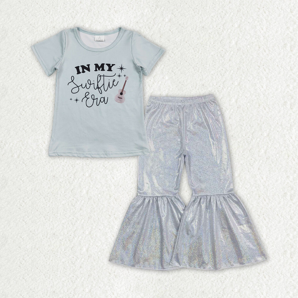 GSPO1480组合 satin fabric gilding pants children girl outfit RTS 202402