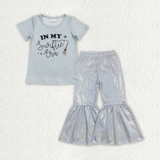 GSPO1480组合 satin fabric gilding pants children girl outfit RTS 202402