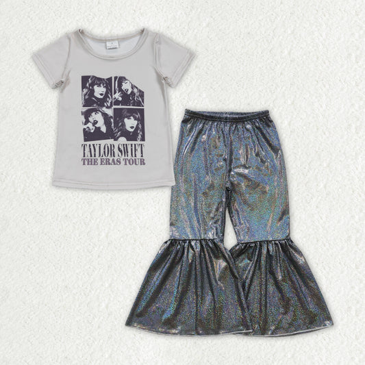 GSPO1482组合 satin fabric gilding pants children girl outfit RTS 202402