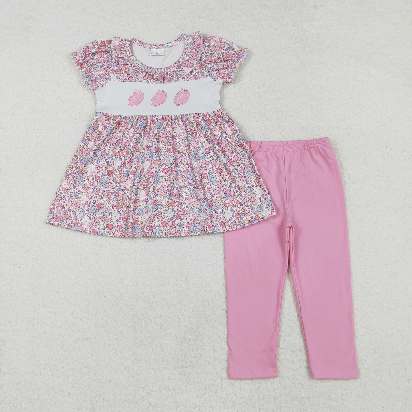 GSPO1714 embroidery short sleeve football flowers pants girl outfit 202409 preorder