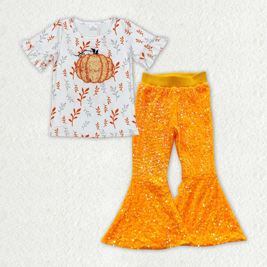 GSPO1729组合 Western Orange sequin embroidery pumpkin sequin girl outfit 202409 RTS