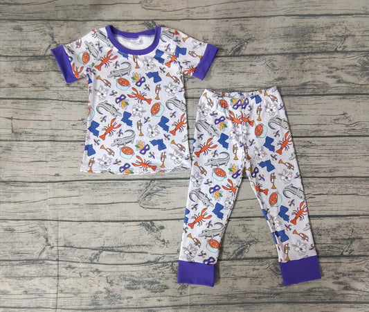 GSPO1758 Mardi Gras purple cray fish western preorder pajamas pants boy outfit 202410