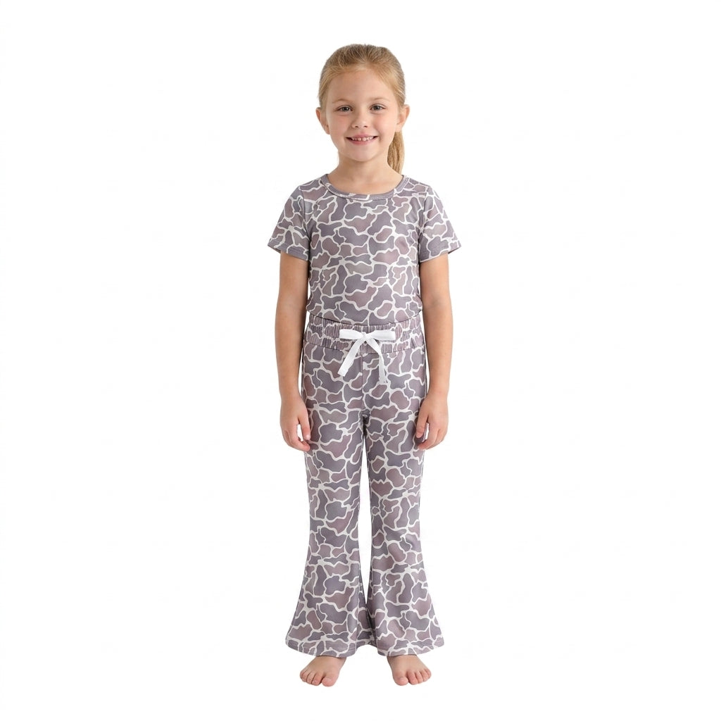 RTS GSPO1889 Kids Animal Print Short Sleeve Top Flared Pants Outfit Set 202608