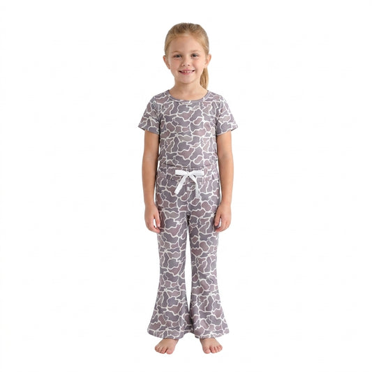 RTS GSPO1889 Kids Animal Print Short Sleeve Top Flared Pants Outfit Set 202608