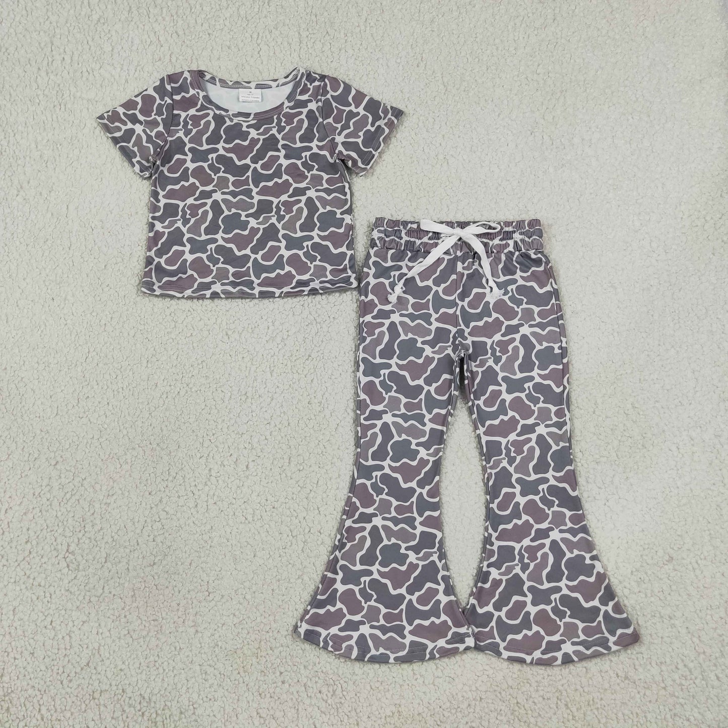 RTS GSPO1889 Kids Animal Print Short Sleeve Top Flared Pants Outfit Set 202608