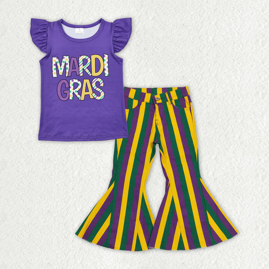 GSPO1938 组合 RTS Mardi Gras purple stripe jeans girl outfit 202412