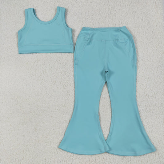 GSPO2004   yoga solid color short sleeve shorts girl summer outfit 202506 RTS