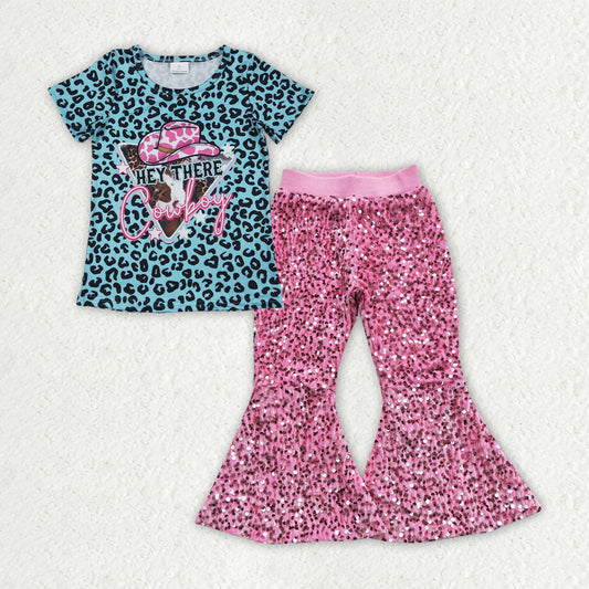 GSPO2053组合 cowboy western  sequin pants hot pink girl outfit 202507 RTS