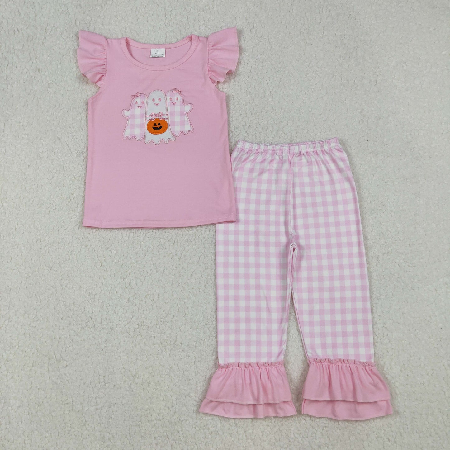 GSPO2058 embroidery Halloween boo pink girl outfit 202509 RTS