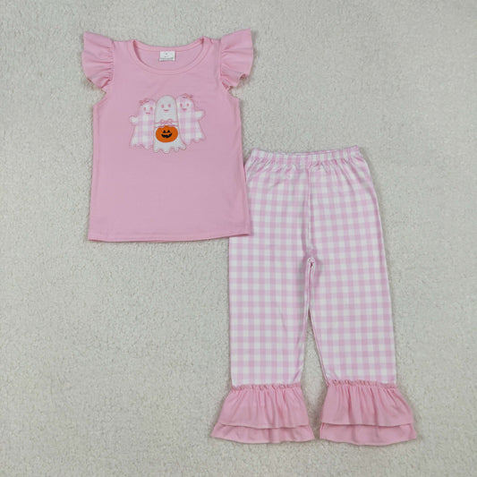 GSPO2058 embroidery Halloween boo pink girl outfit 202509 RTS