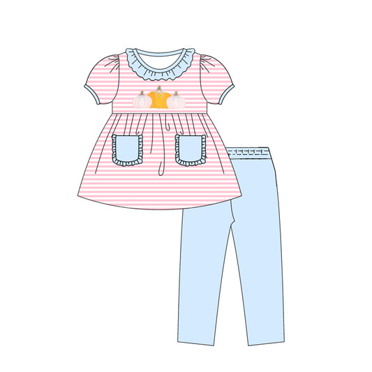 GSPO2059 Halloween pumpkin pink flowers western  kids girl outfit 202507 preorder